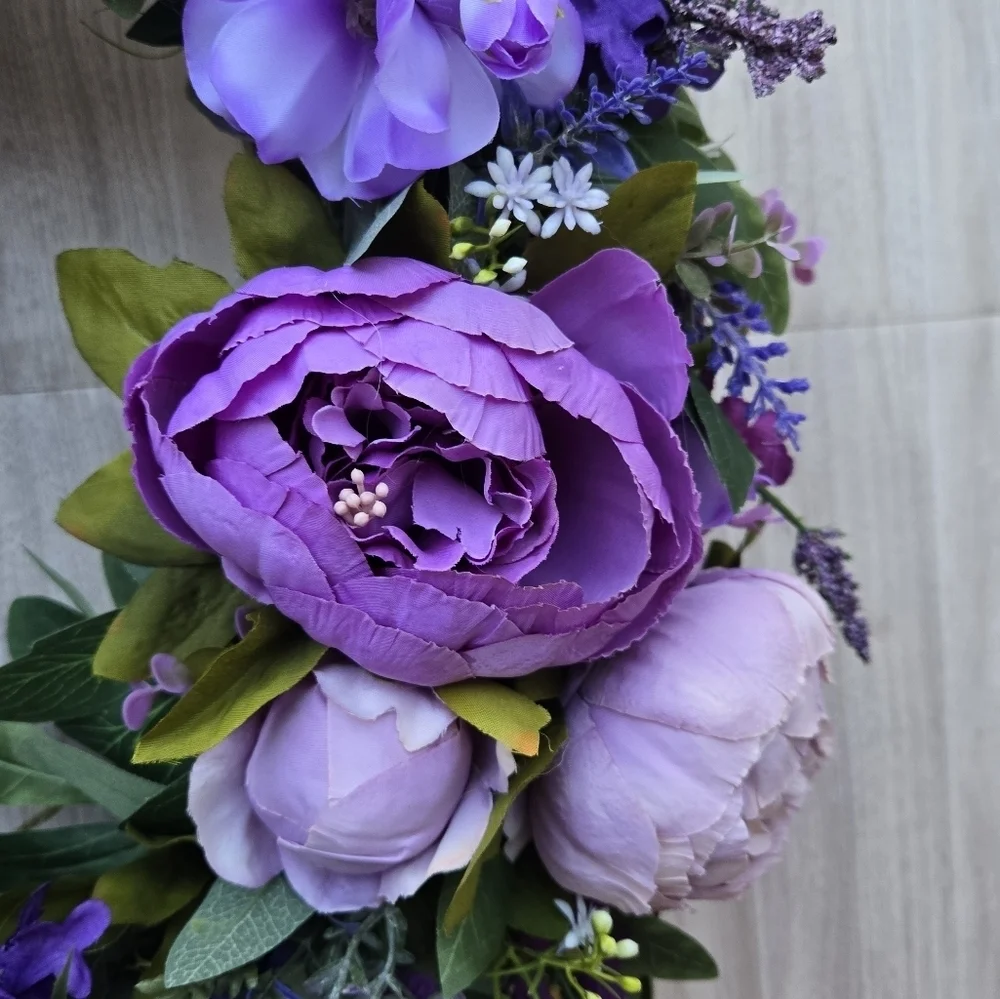 Handmade Purple Floral Wreath with Bow Summer/ Everyday Wreath